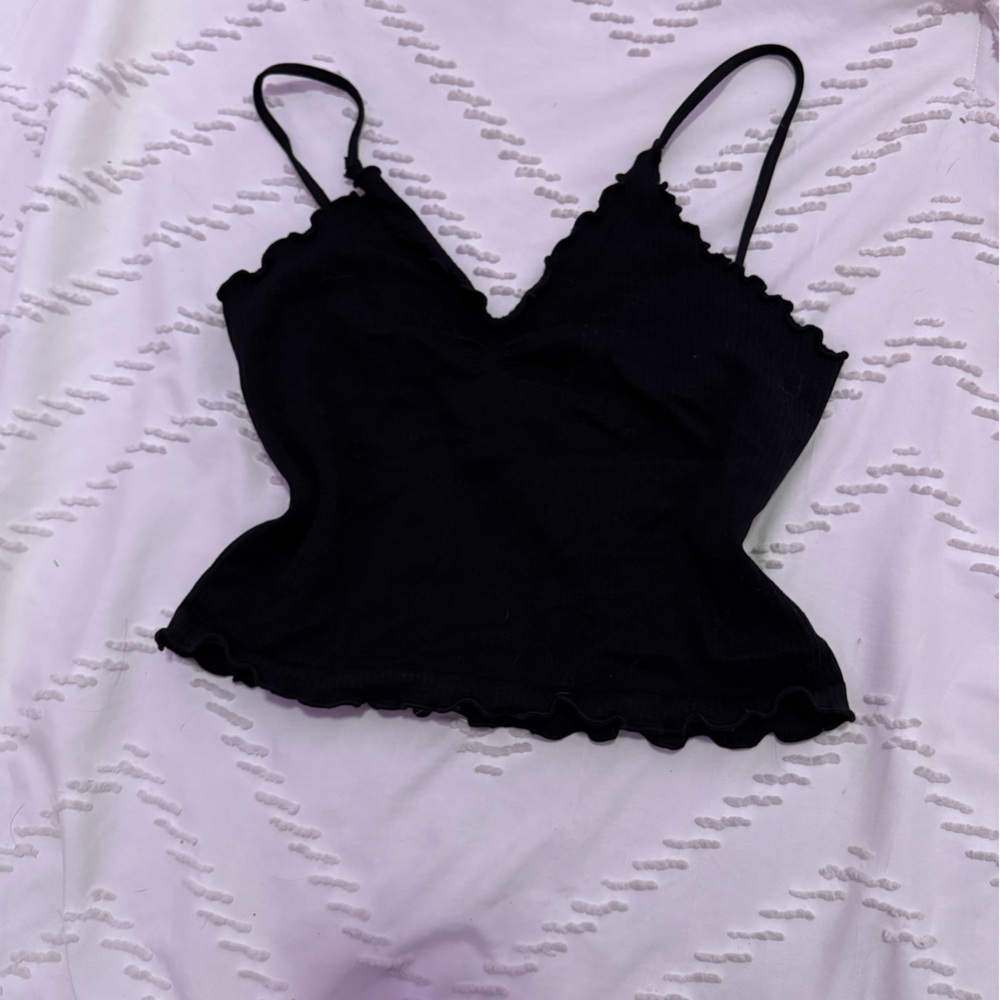 Black Strapless Ruffle Top